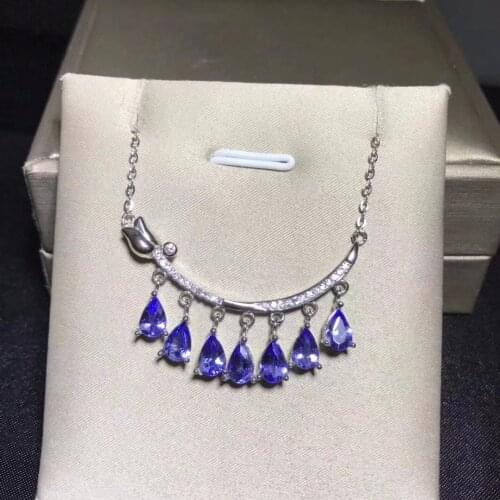 Natural tanzanite necklace, blue gemstone, sterling silver, heart-shaped style, super beautiful