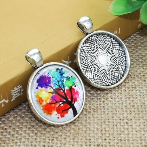 Zinc alloy kaleidoscope Necklace Pendant 10pcs 25mm Inner Size Cameo Cabochon Base Base Tray Bezel Blank F-020203
