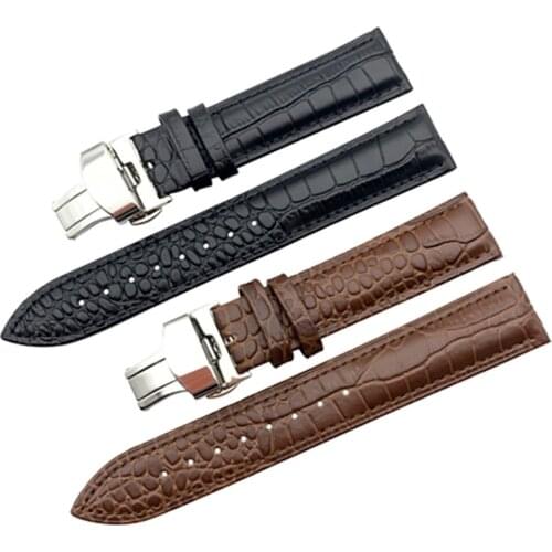 Crocodile pattern Genuine leather bracelet watch strap Butterfly Clasp watchband sized in 14 16 18 20mm watch band