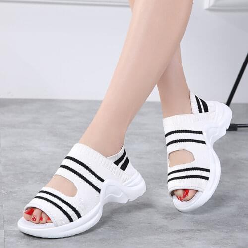 Woven Elastic band Women Sandals Shoes Summer Ladies Walking Shoes Woman Platform Beach Sandales Open Toe Women Flipflop shoes