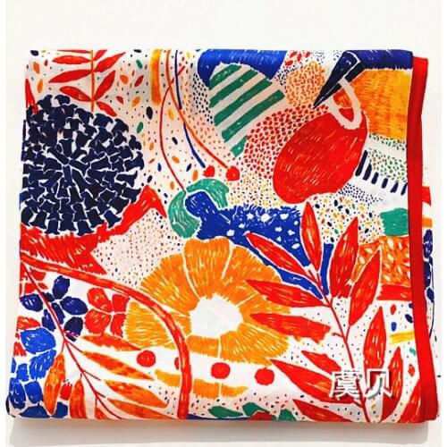 Luxury natural silk scarf colourful painting for women 100% real silk bandana hijab square scarves wrap shawl gift for lady girl