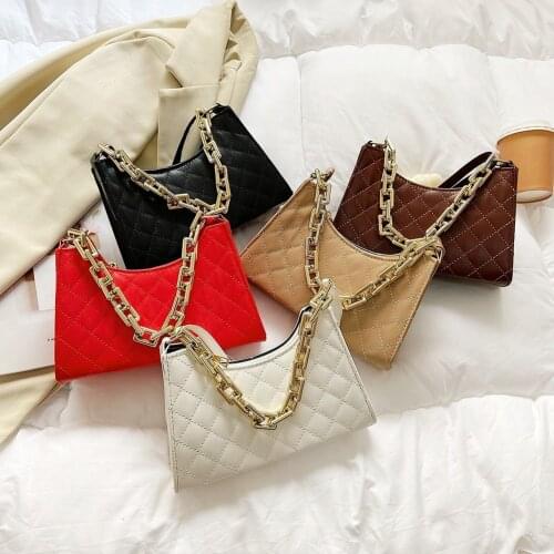 Lattice Pattern Chain Messenger Hobos Bag Stylish Single Shoulder Bag Ladies Designer Small PU Leather Purse Streetwear