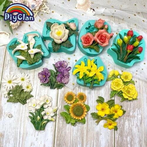 Flowers Shape Silicone Fondant Mold For Mug Decor Sunflower Rose Carnation Chocolate Molds Cake Decorating Tools Baking Mould