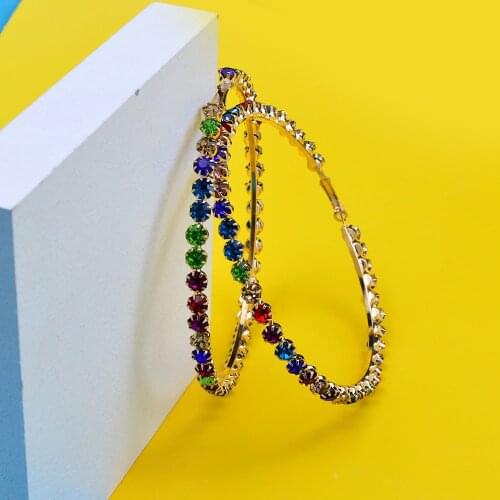 CINDY XIANG Big Circle Hoop Earrings Crystal Rhinestone Large Drop Earrings For Women Fashion Wedding Party Jewelry Good Gifts