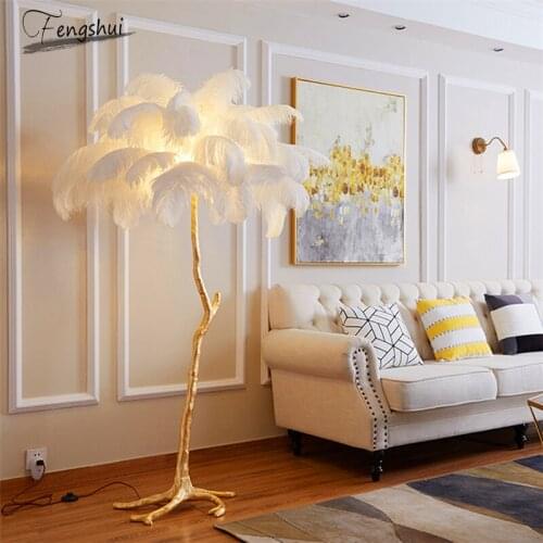 Nordic Ostrich Feather Floor Lamp Modern Interior Decor Lighting Floor Lights Living Room Standing Lights Bedroom Stand Lamps