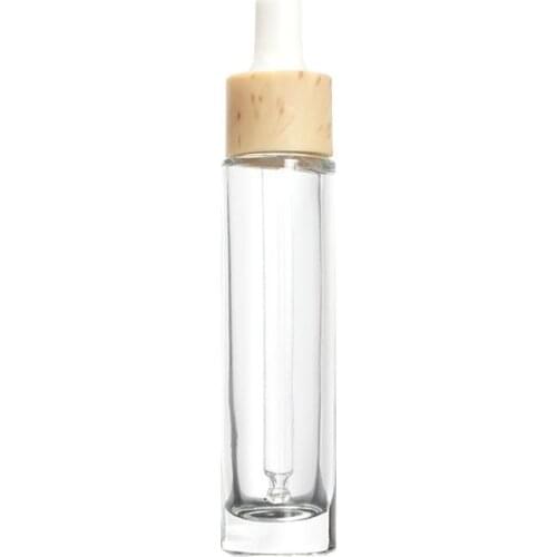 30ML glass bottle with wooden shape dropper lid for essential oil liquid eye serum toner skin care cosmetic packing