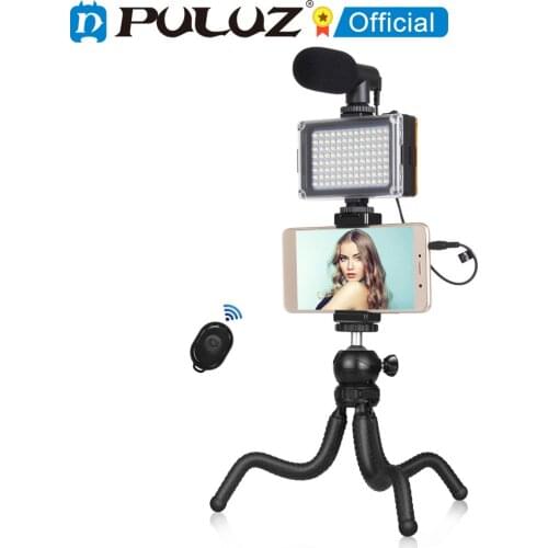 PULUZ Selfie Studio Light with Phone Flexible Tripod Holder Microphone Phone Clamp Kits for Tiktok Smartphone Video Photography