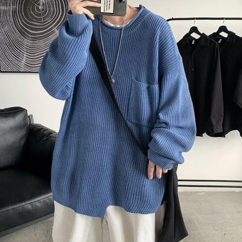 Korean Fashion Sweaters Men Autumn Solid Color Wool Sweaters Harajuku Men Streetwear Mens Clothes Knitted Sweater Men Pullovers