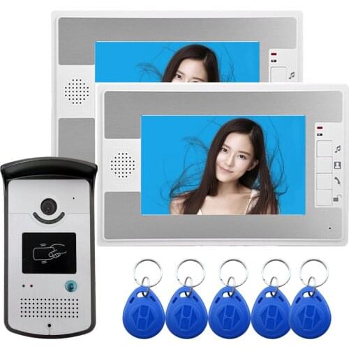 Doorbell 7 Inch Wired Video Door phone Intercom with RFID Unlock Home Security System 1 Camera 2 Monitor