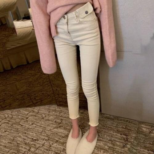 Woman Jeans Pants Autumn Winter Beige Large Size Stretch Skinny Pants Pantalones Vaqueros Mujer
