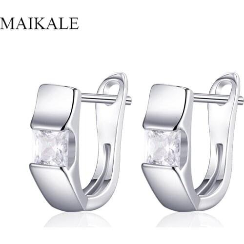 MAIKALE Simple Square Zirconia Small Stud Earrings for Women Gold Silver Color CZ Ear Studs Classic Jewelry Fashion Accessories