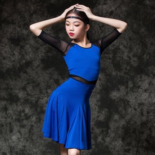New Latin Dance Costumes Blue Tops Dance Skirts Cha Cha Rumba Samba Tango Latin Practice Dress Children Performance Wear DQS4252