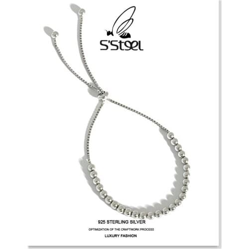 SSTEEL Korean Bracelets 925 Sterling Silver For Women Geometric Minimalist Beads Adjustable Bracelet Joyas Plata 925 Jewellery