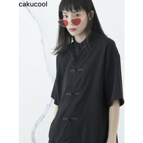 Cakucool Loose Tang suit improved cheongsam short-sleeved retro shirt 2019 spring and summer womens new cotton linen buckle