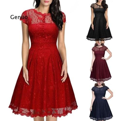 Vestido de festa Dress Button Backless Women Vintage Rockabilly Swing Elegant Bridesmaid A-Line Party White Lace Dress
