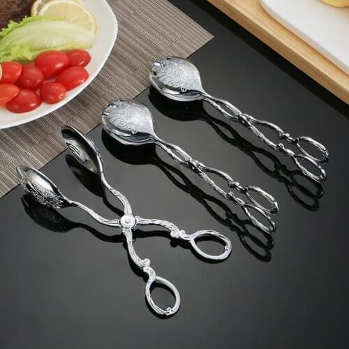 1 pc Food Scissor Tong Kitchen Elegant Sculptured Pattern Zinc Alloy Serving Tongs Bread Clip for Cake Dessert Salad Biscuit