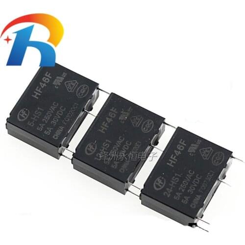 10PCS/lot 30VDC Power Relays HF46F-005-HS1 HF46F-012-HS1 HF46F-024-HS1 5-HS1 12-HS1 24-HS1 5A 250VAC 4PIN 5V 12V 24V DC