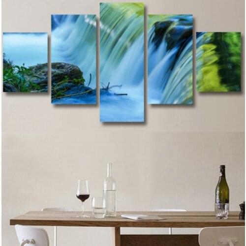 5 Panels Landscape Wall Art Canvas Paintings Natural Small Waterfall Modern Decor Poster For Bedroom Living Room Home Decor
