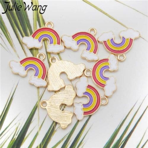 Julie Wang 5PCS Enamel Rainbow Charms Cloud Alloy Gold Tone Necklace Bracelet Earrings Jewelry Making Accessory