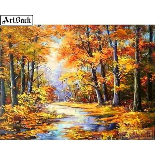 Needlework full square drill 5d diy diamond painting autumn landscape tree 3d diamond embroidery crafts 3d mosaic home decor