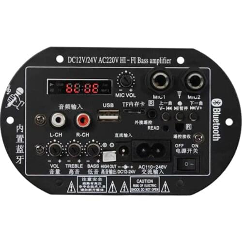 SOTAMIA 150W Bluetooth Subwoofer Amplifier Dual Microphone Power Amplifiers Mono Amplificador 12V 24V 220V Support USB TF FM