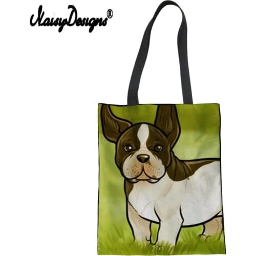 Torba na zakupy Bulldog Animal Print Large Canvas Tote Women Shopping Bags Cute Painting Lady Beach Hand Bag Student Book Sac