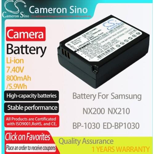 CameronSino Battery for Samsung NX200 NX210 fits Samsung BP-1030 ED-BP1030 Digital camera Batteries 800mAh/5.9Wh 7.40V Li-ion
