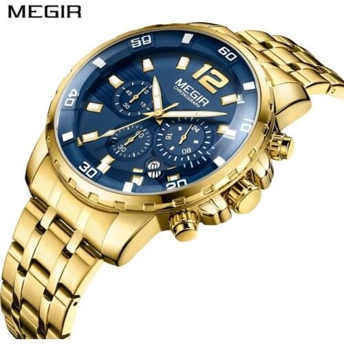 MEGIR Chronograph Quartz Men Watch Top Brand Luxury Sport Wrist Watches Men Clock Relogio Masculino Fashion Gold Watch Men 3ATM