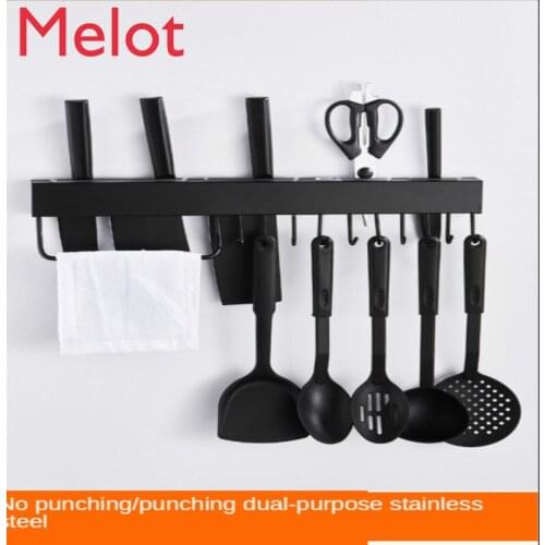 Black No Perforation 304 Stainless Steel Kitchen Wall Hanging Material Frame Wall Hanging Kitchen Knife Frame Hook Starte