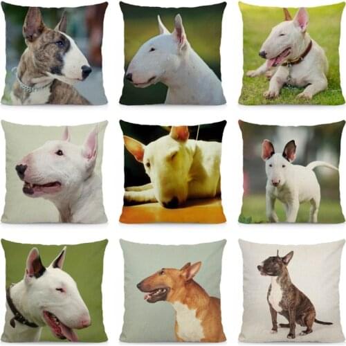 Cute Bull Terrier Decorative Cushion Cover Fashion Animal Dog Sofa Throw Pillow Case DWG055