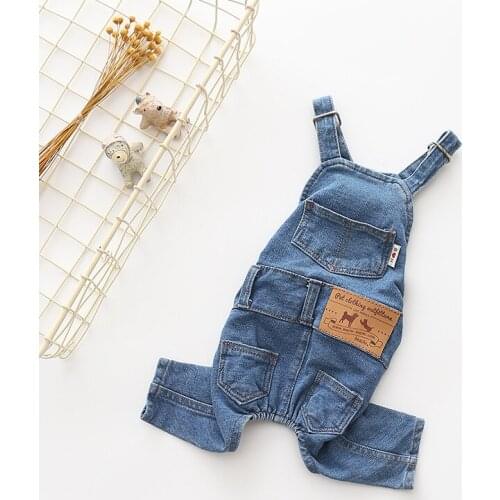 Pet Dog Jean Suspender Trousers Fashion Autumn Winter Puppy Clothes with Several Pockets DC716