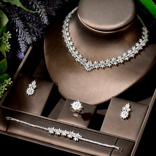 HIBRIDE Elegant CZ Dubai Jewelry Sets Nigerian Wedding African Bridal Jewellery 4pcs Necklace mujer set cadenas y aretes N-1901