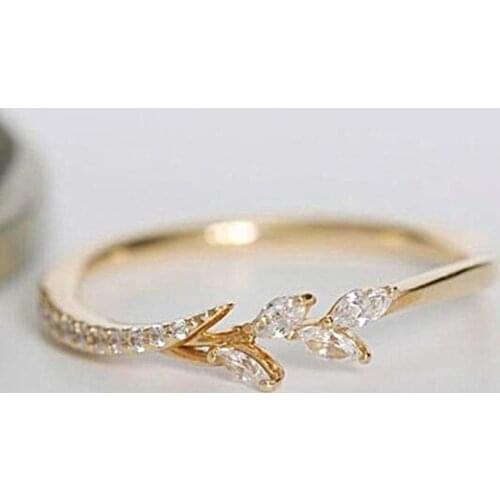Ladies Exquisite Leaf Shape Tail Ring Wedding Party Anniversary Jewelry Gift Gold Silver Color Rhinestone Inlayed Finger Rings