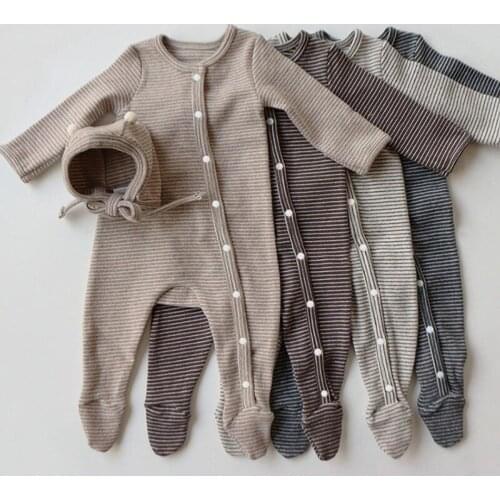 Korean Style Newborn Baby Girl Boys Cotton Long Sleeve Stripe Socks Jumpsuit Baby Girl Boys Bodysuits Spring Autumn Baby Clothes