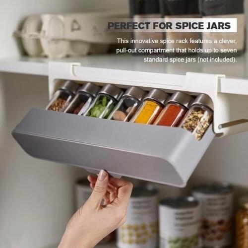 Kitchen Storage Rack Wall Mount Spice Rack Seasoning Bottle Clip Rack Cabinet Door Hooks Jar Spice Organizer Kitchen Accessories
