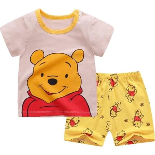 Summer childrens short-sleeved shorts suit cotton T-shirt cartoon men and women baby small and medium childrens new style