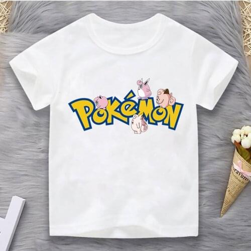 2021 Summer Boys T-shirt Pokemon Childrens Animation Harajuku Fashion Jigglypuff Short-sleeved Casual Childrens Top Tee Kids