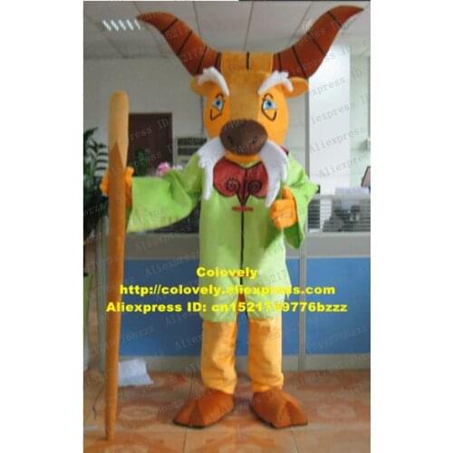 Fatherly Orange Ovis Canadensis Goat Capricornio Bighorn Sheep Mascot Costume With Long Fat Curve Sharp Horns No.5774 Free Ship