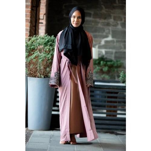 Donsignet Muslim Dress Muslim Fashion Middle East Eid Duabi Abaya Turkey Robe Long Sleeve Embroidered Bead Robe Arab Cardigan