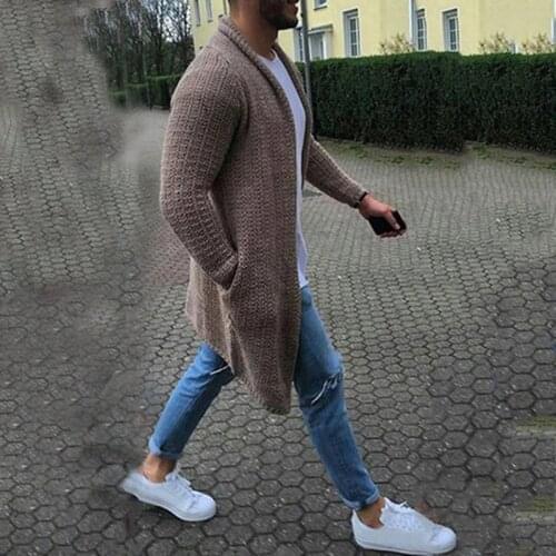 New Mens Fashion Casual Sweaters Pocket Cardigans Comfort Knitwear Autumn Trench Coat Soild Color Long Sleeve Sweater Jackets