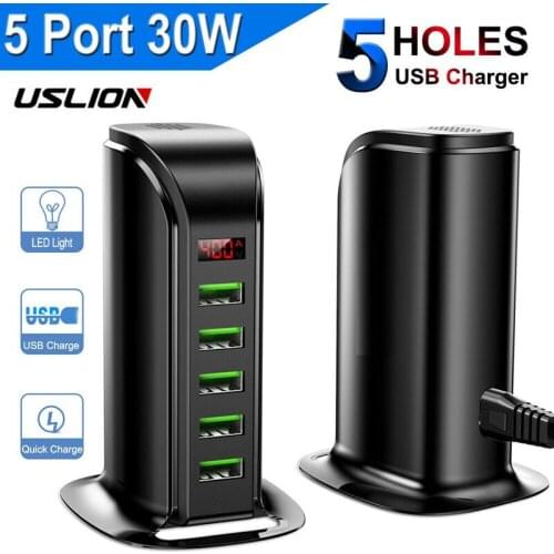 5 Ports USB Desktop Charger Charging Station Dock Stand for Mobile Phone 5 Port USB Charger HUB LED Display Multi USB Charging