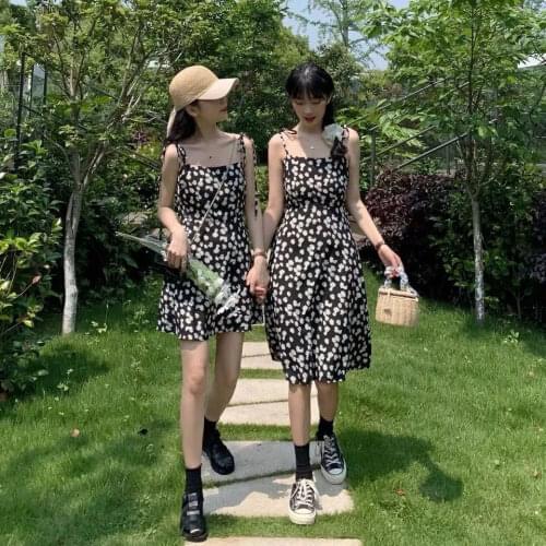 2021 Summer New Floral Dress Suspenders Fashion Temperament A-line Skirt Slim Slimming Girlfriends Dress Sweet First Love Skirt