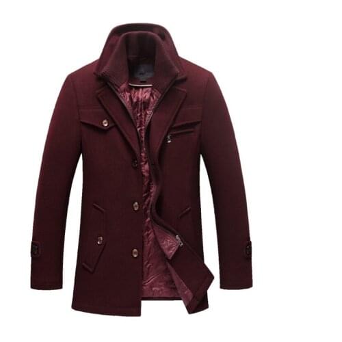 New Winter mens Business Casual Wool Coat Long cotton Thick jackets male Slim Fit Double collar Single-breasted warm outwear 4XL