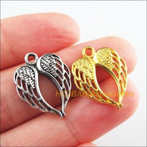 25Pcs Retro Tibetan Silver Tone Gold Color Animal Wings Charms Pendants 17x21.5mm