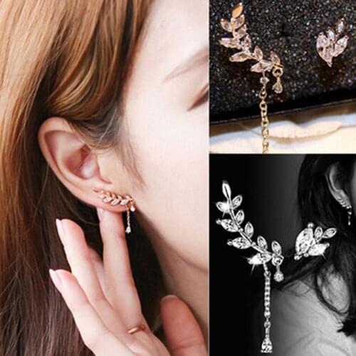 2020 Leaf Ear Clip Chain Drop Dangle Ear Cuff Stud Earrings Clip Fashion Simple Leaves Clip Earrings Jewelry