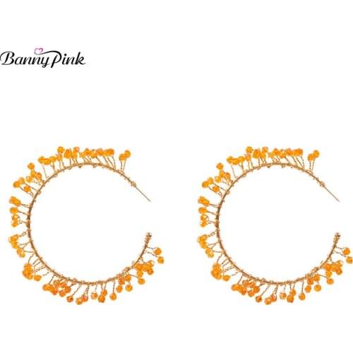 Banny Pink Hamdmade Facted Beads Statement Earrings Elegant letter-C Circle Earrings Bohemia Flower Shape Earrings Brincos