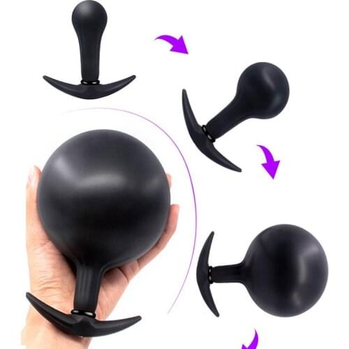 Silicone Inflated Anal Plug Dildo No Vibrators Sex Toys For Women Men Strap On Instal Rolling Bead Vibrate Massage Anal Toys