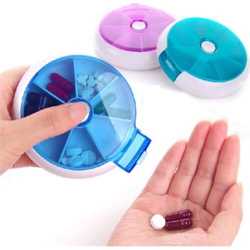 Blue Pill Splitter Plastic Boxes 7 Plaids Traveling Eco-Friendly Portable Mini Medical Kit Supplies