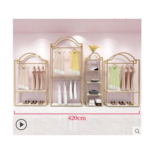 Clothing store display rack gold floor type special clothing rack for women on the wall display rack iron hanging clothes rack