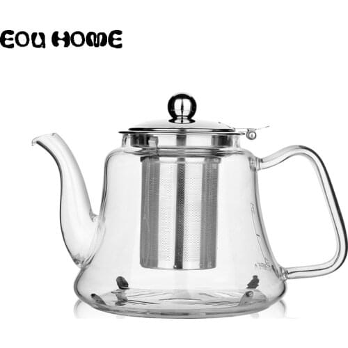 1L High Capacity Temperature Resistant Glass Flower Teapots Fruit Tea Kettle Stainless Steel Filter Heated By Induction Cooker